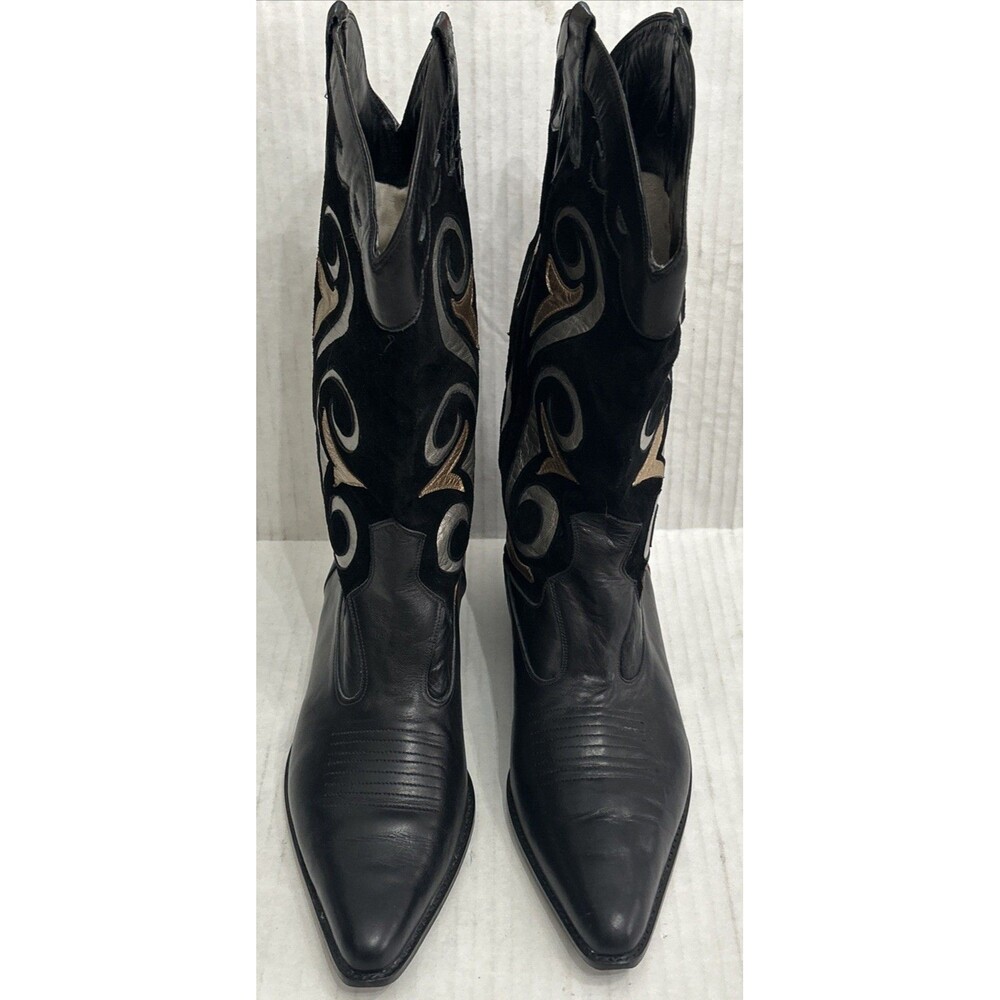 Vintage Women’s Vaneli Black Western Cowgirl Boots W/gold Silver Cutouts Sz 10 N